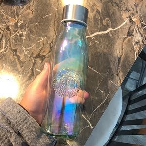 Glass Starbucks water bottle. Made from recycled glass.
